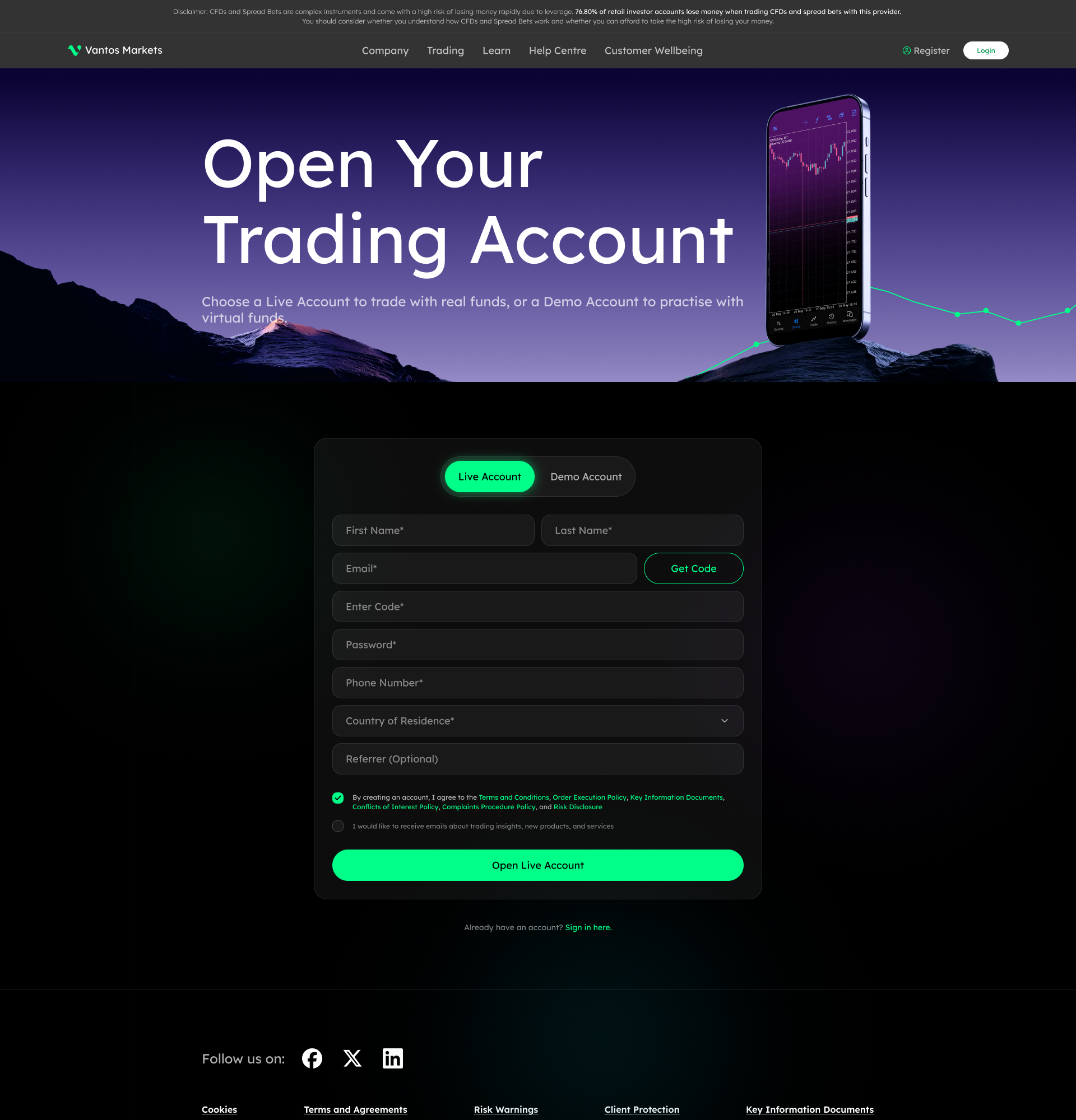 Create Account page