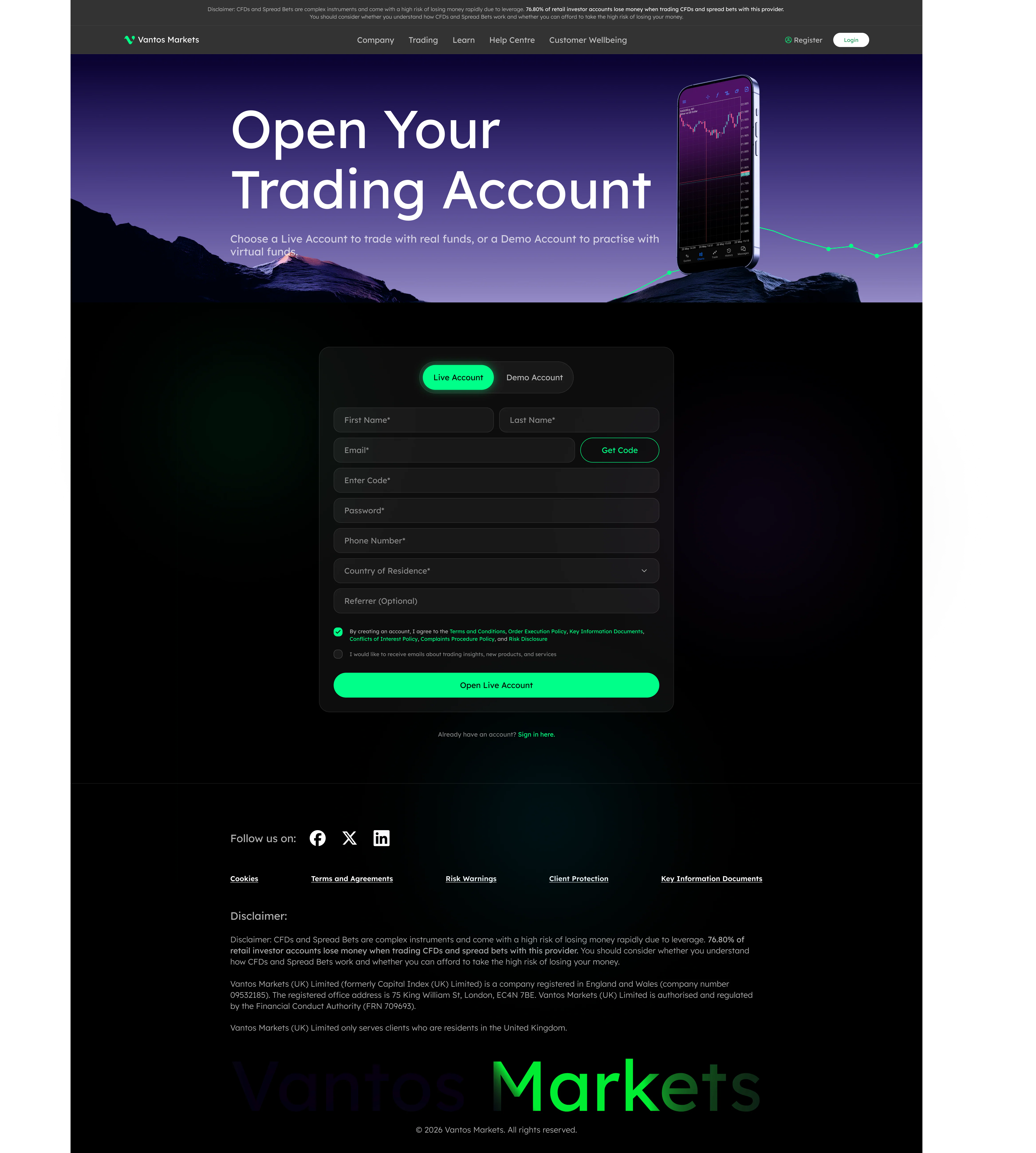Create Account page